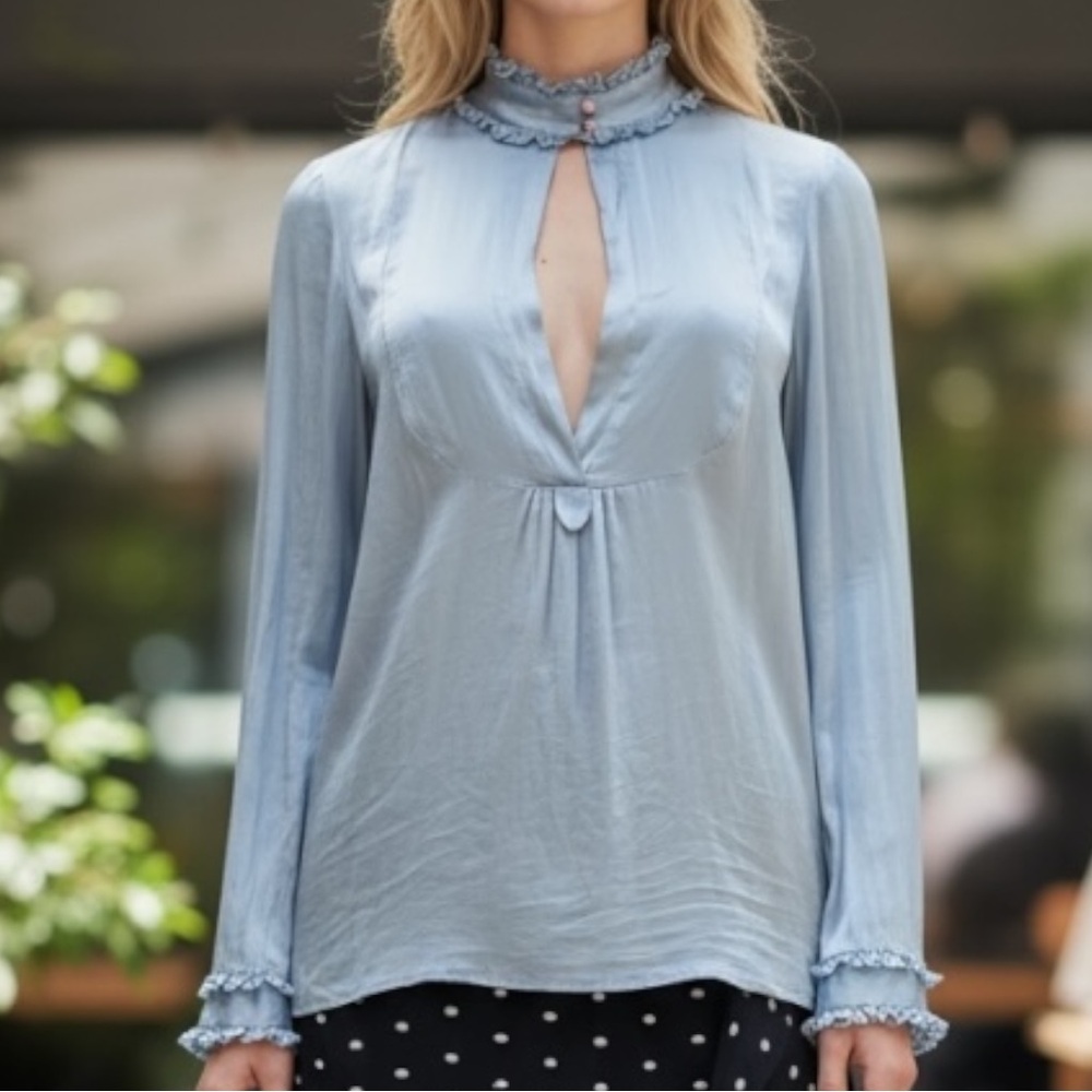 Hugo Boss 100% Silk Calinda Blouse Blue SZ 36 SZ 4 SZ XS